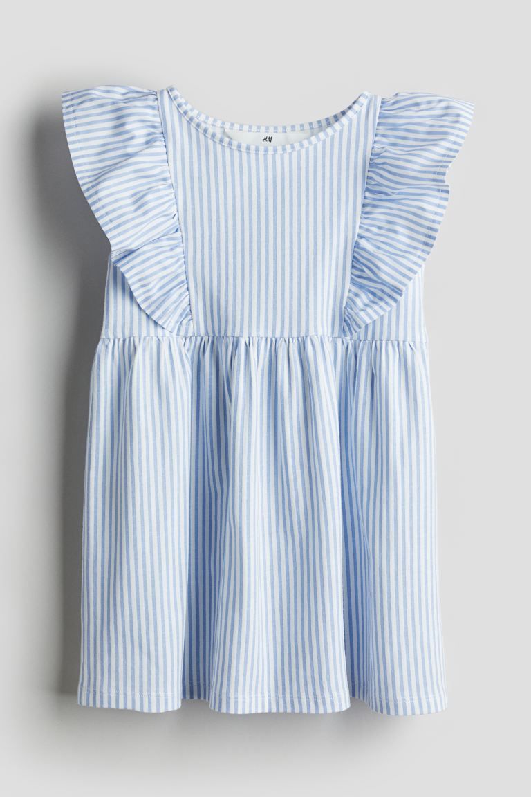 Flounce-trimmed Jersey Dress - Light green - Kids | H&M US | H&M (US + CA)