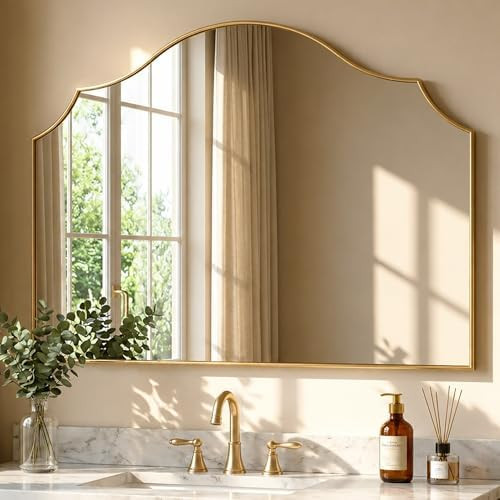 29"x39" Gold Arched Wall Mirror, Decorative Mirror | Modern Minimalist, Wall Mounted Wooden Frame... | Amazon (US)