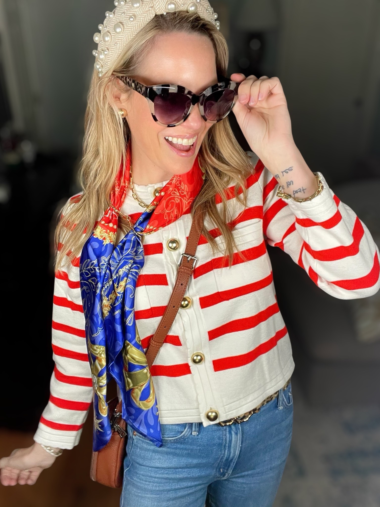 🎉 Use code PREPPYREBEL for 10% off my Melinda Maria jewelry! ✨

Classic coastal meets French-girl chic in this under-$12 Walmart find! 🧡 This Free Assembly striped cardigan in Bright Tomato Stripe is giving serious designer vibes with its gold buttons and timeless bateau stripe—perfect for layering or wearing as a standalone top. I’m wearing a size S for a slightly relaxed fit. Paired it with my go-to Mother Denim jeans in size 25P, leopard heels for a playful twist, and a vintage DAR silk scarf—I’ve linked a similar bold option to recreate the look. 👖🧣

Topped it all off with statement Melinda Maria jewelry (don’t forget code PREPPYREBEL 💎), a pearl headband, and tortoiseshell sunglasses. A polished, patriotic-inspired outfit for brunch, sightseeing, or museum strolls 🇺🇸🐚

👜 My structured crossbody is genuine leather and under $50 too!


#LTKFindsUnder50 #LTKPetite #LTKFindsUnder100 #LTKOver40