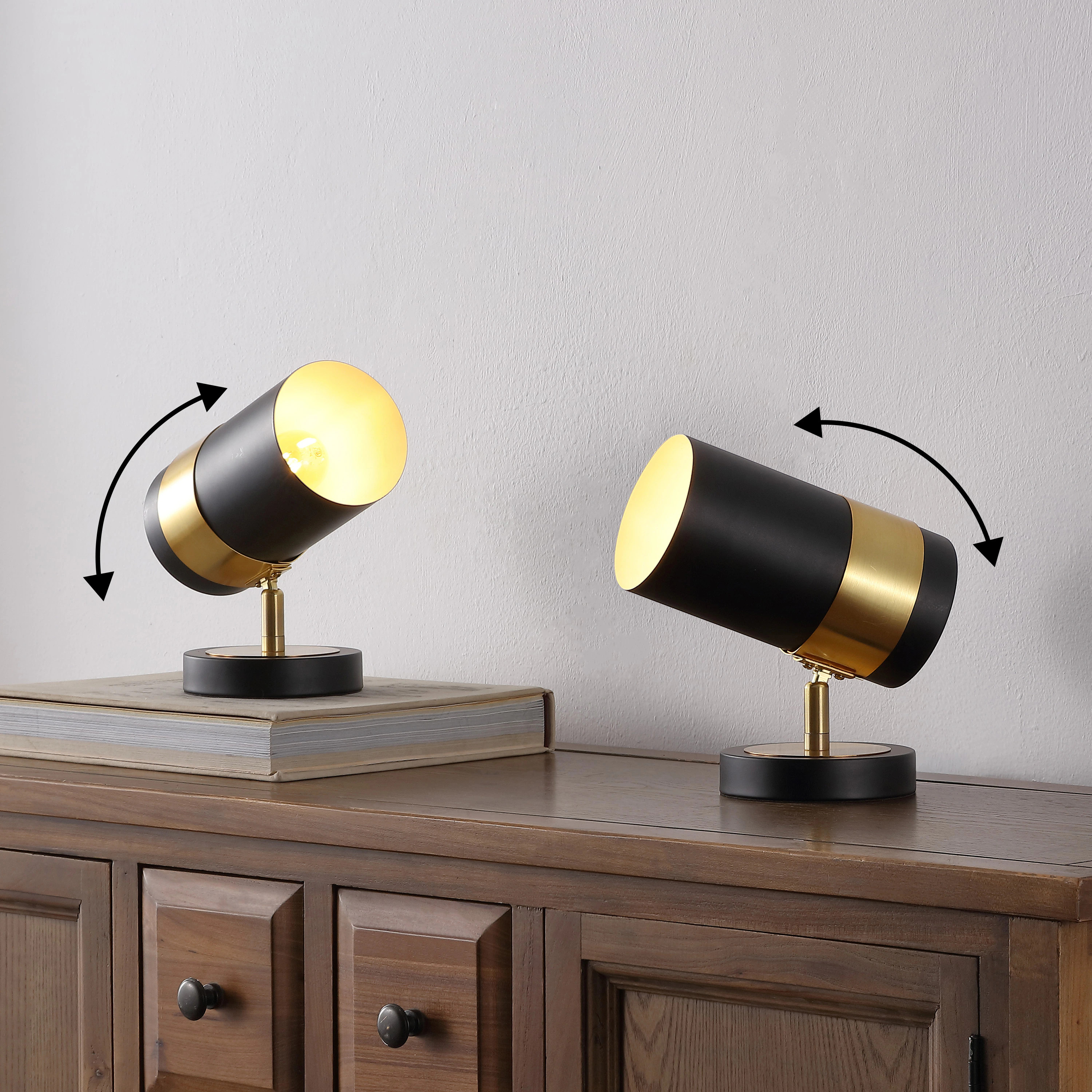 JONATHAN  Y Astra 9.25-in. Modern Industrial Adjustable Metal LED Floor Uplight Spotlight - Black/Brass Gold (Set of 2) | Lowe's