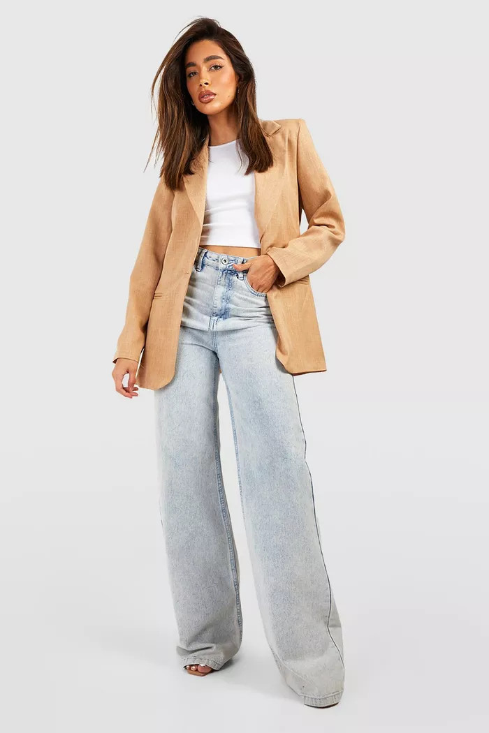 Tonal Linen Look Relaxed Fit Blazer | Boohoo.com (US & CA)