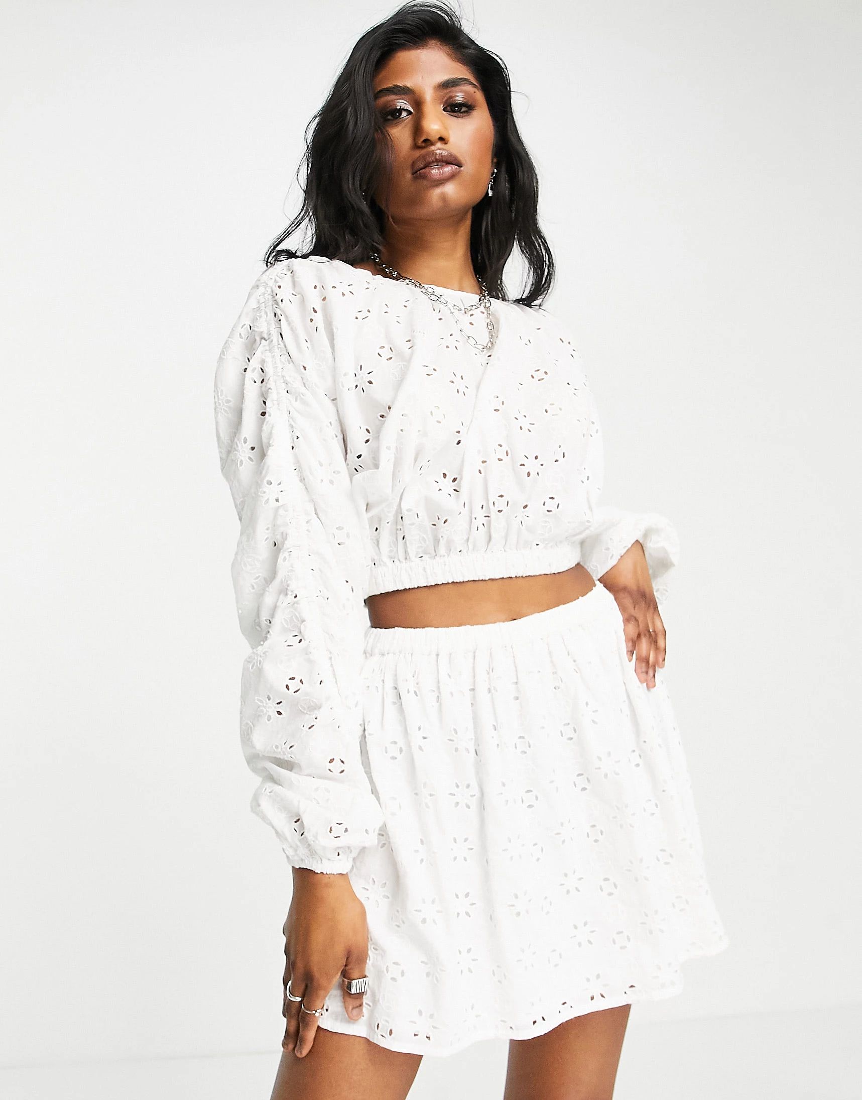 Topshop broderie mini skirt in white - part of a set | ASOS (Global)