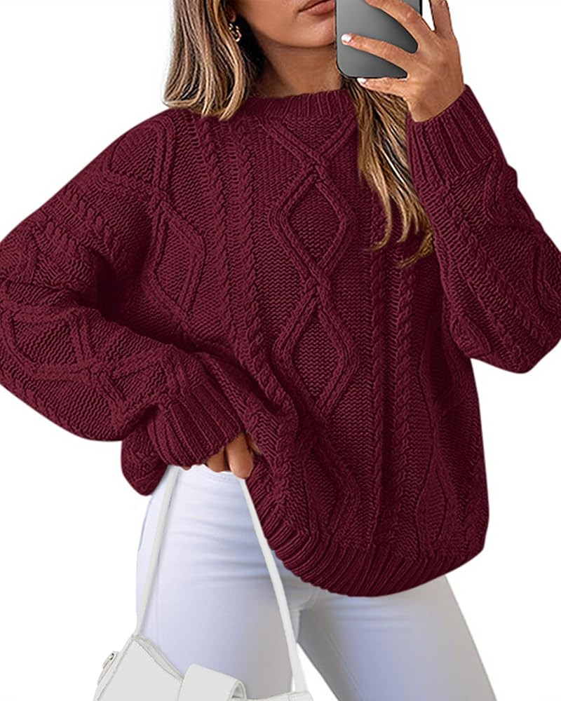 BTFBM Casual Women Long Sleeve Sweater 2026 Fall Ribbed Knit Pullover Loose Crewneck Cable Sweate... | Amazon (US)