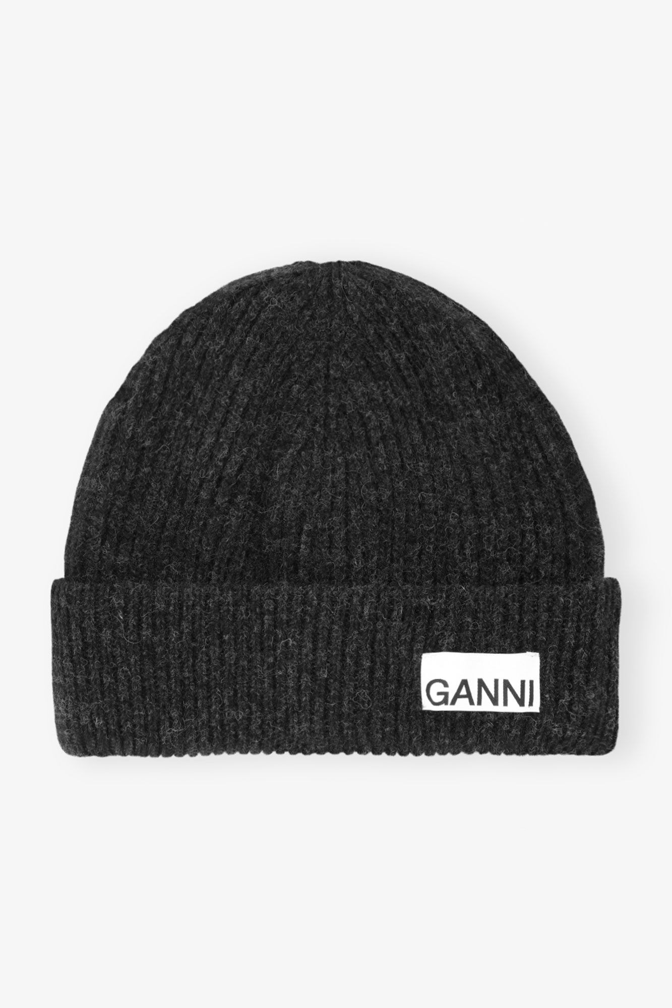 Dark Grey Fitted Wool Rib Knit Beanie | Ganni