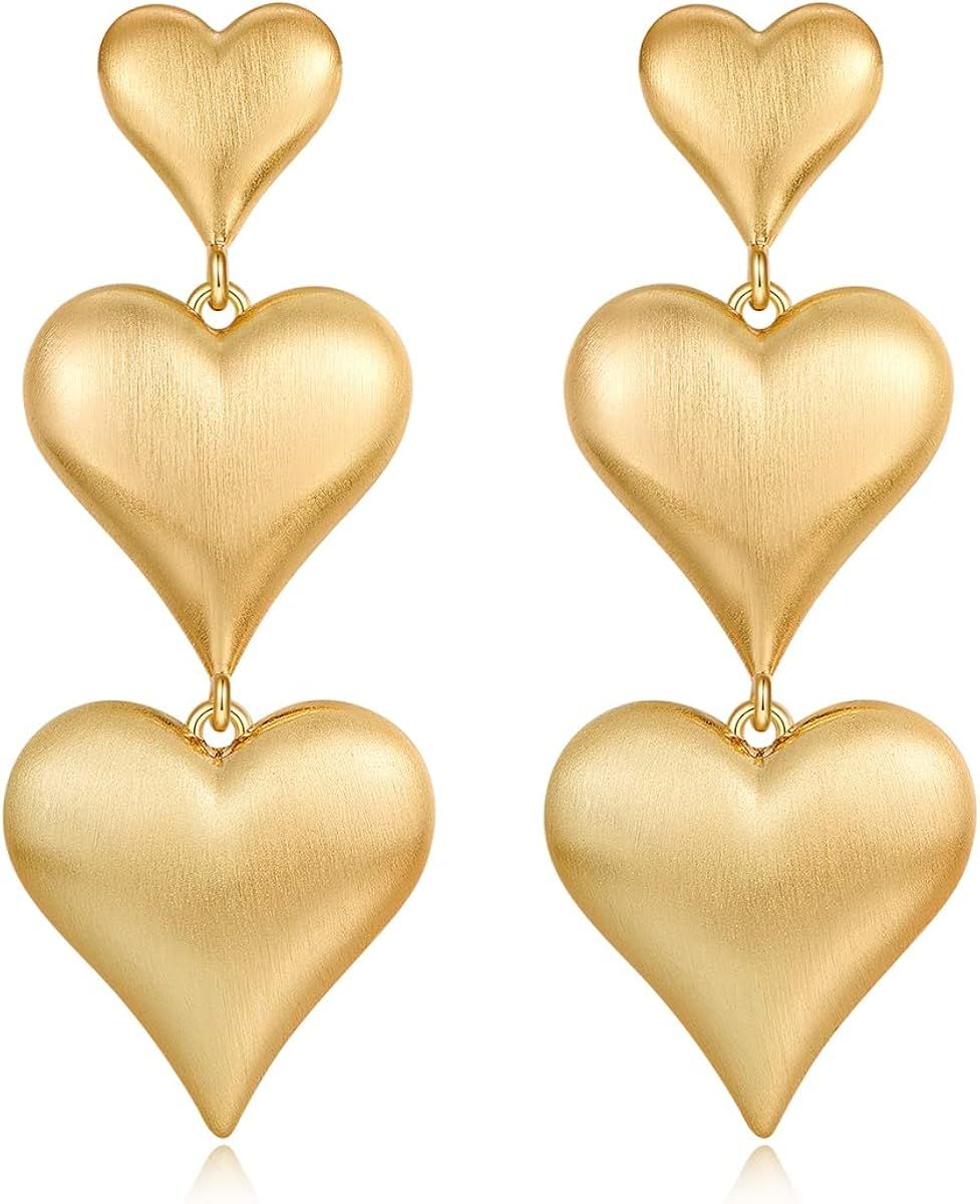 FAMARINE Gold Heart Earrings for Women Gold Love Dangle Drop Earrings for Mom Jewelry Gift Mother... | Amazon (US)