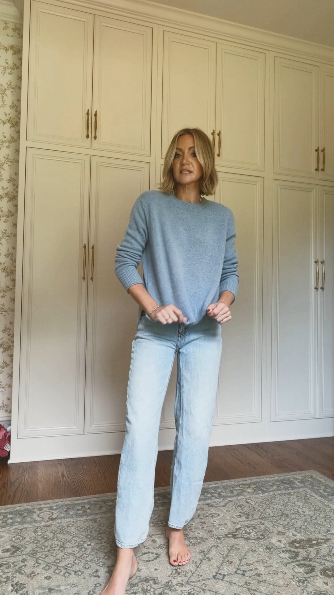 Small in sweater 
26 in jeans with a 30” inseam 
#quince 
#quincepartner