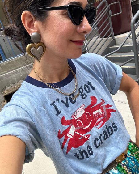 Vintage heart earrings and crab tees! 
