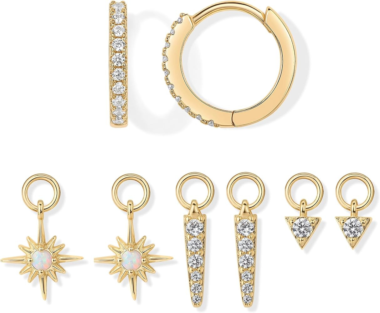 PAVOI 18K Gold Plated Huggie Earrings and Charm Set for Women | Mix and Match Earring Pack with C... | Amazon (US)