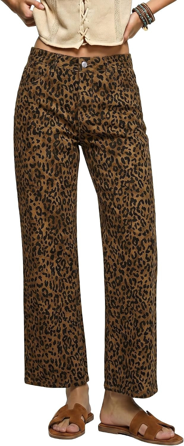 luvamia Wide Leg Jeans for Women Leopard Cheetah Print Ankle Denim Pants | Amazon (US)