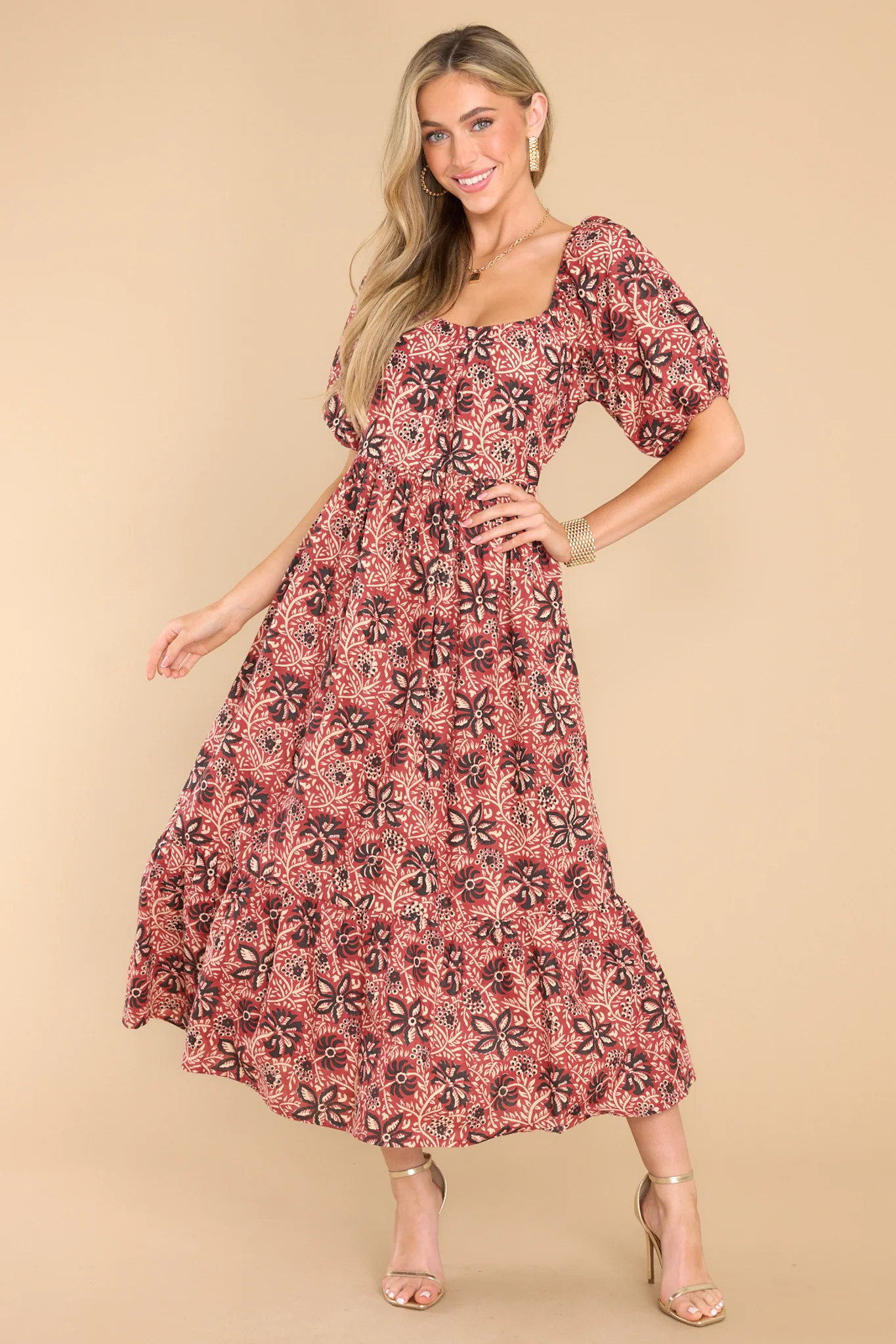 Eden Antique Brass Maxi Dress | Red Dress 