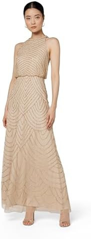 Adrianna Papell Womens Halter Blouson Beaded Gown | Amazon (US)