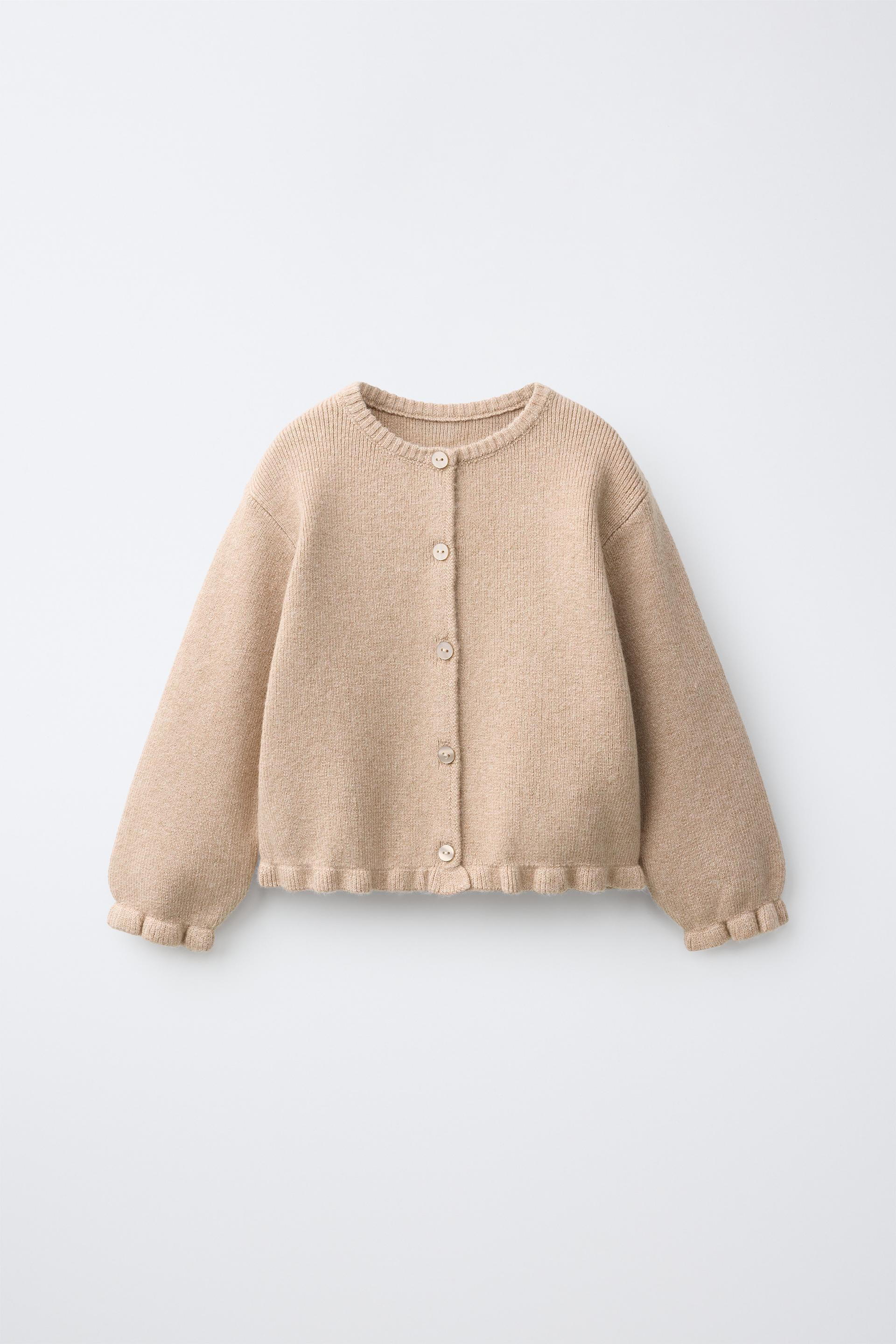Zara - Ruffled Knit Cardigan - Brown / Taupe - 4 Years (40,9 Inches) - Kids | Zara US