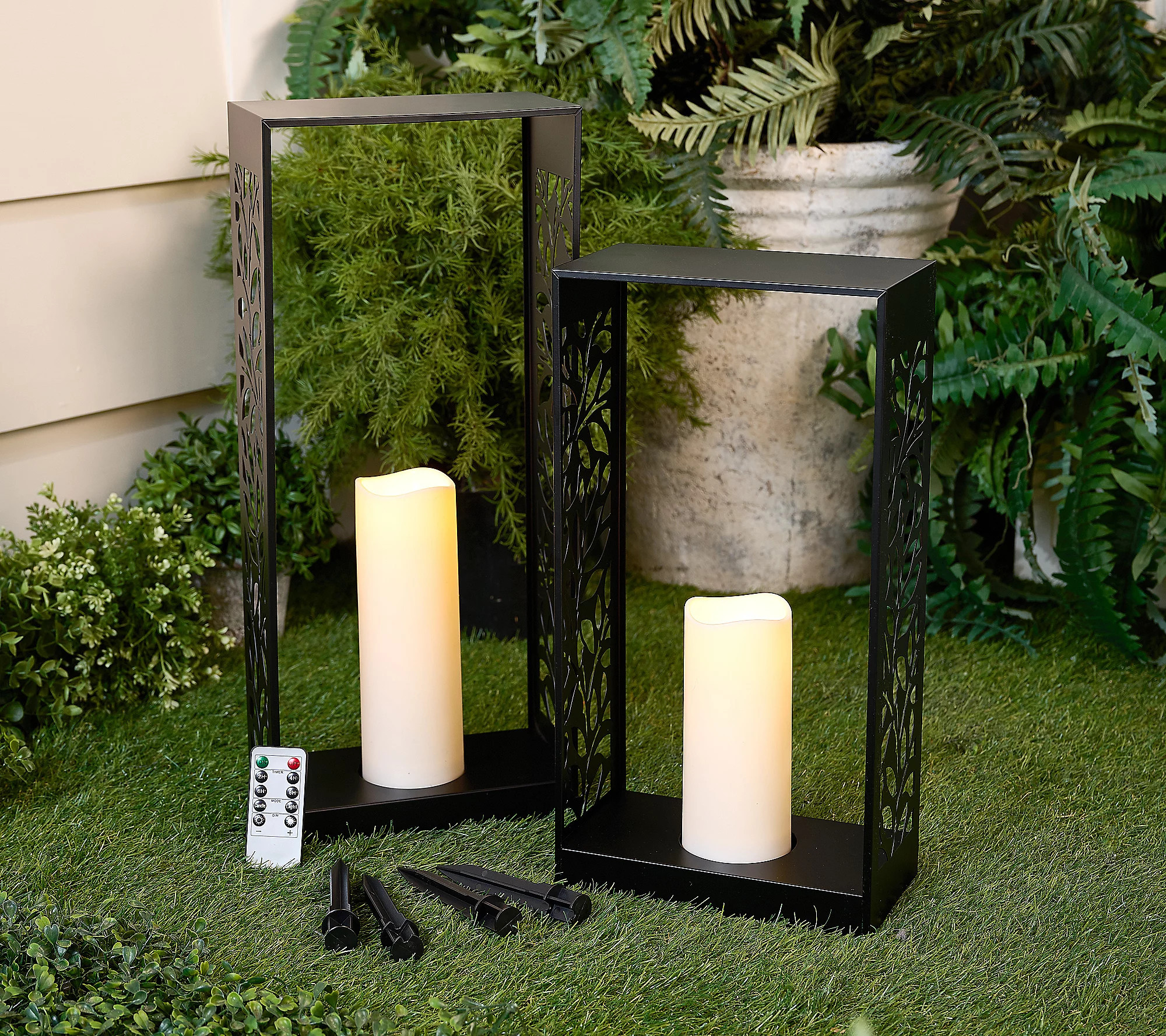 Garden Reflections Set of 2 Metal Lanterns w/ Candles | QVC