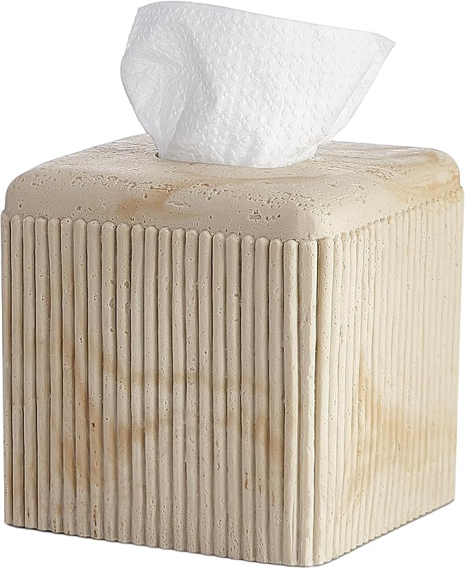 Travertine Stone-Look Ribbed Square Tissue Box Cover for Modern Home Decor | Amazon (US)
