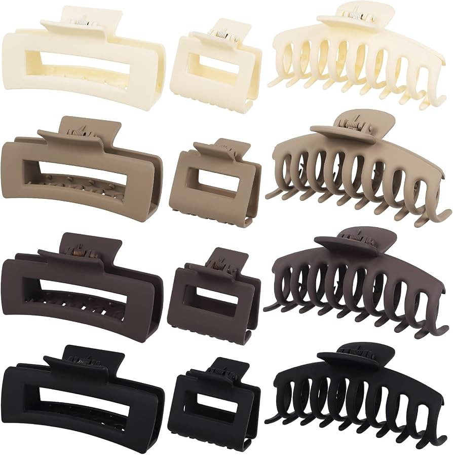 12 Pack Large Claw Clips for Thick Hair, 4inch Rectangle Hair Claw Clips Set, 2inch Small Square ... | Amazon (US)