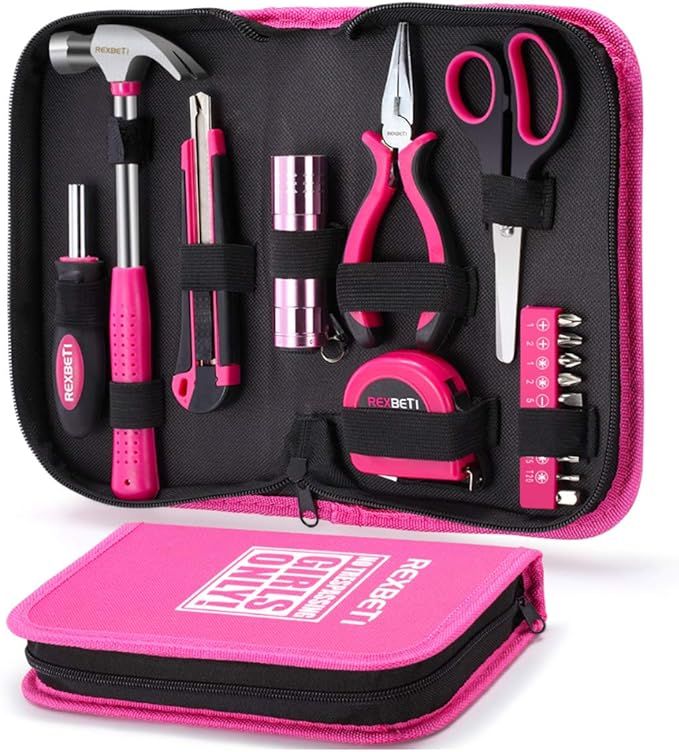 REXBETI 17-Piece Women Tool Set, Ladies Pink hand Tool Kit with Durable Carrying Pouch, Suitable ... | Amazon (US)