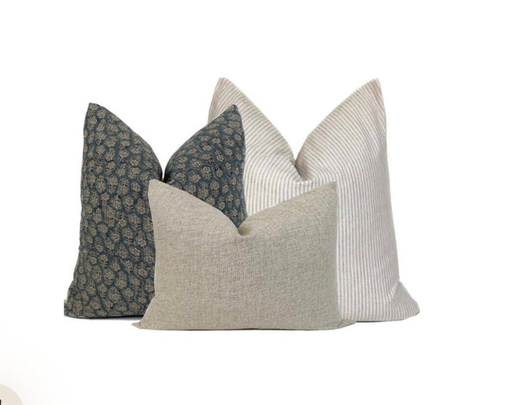 Pillow Combo #9 3 Pillow Covers Coastal Pillows Beach House Neutral Pillows Floral Pillows Stripe... | Etsy (US)