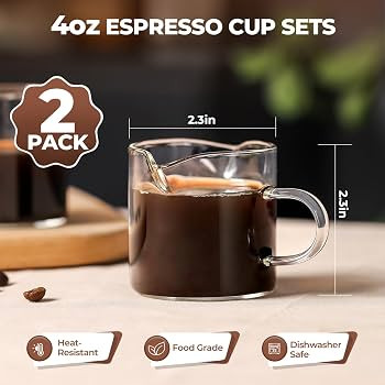 Espresso Cups Set of 2, 4 Oz Espresso Shot Glass with Handle Double Spout Cups Clear Glass Milk C... | Amazon (US)