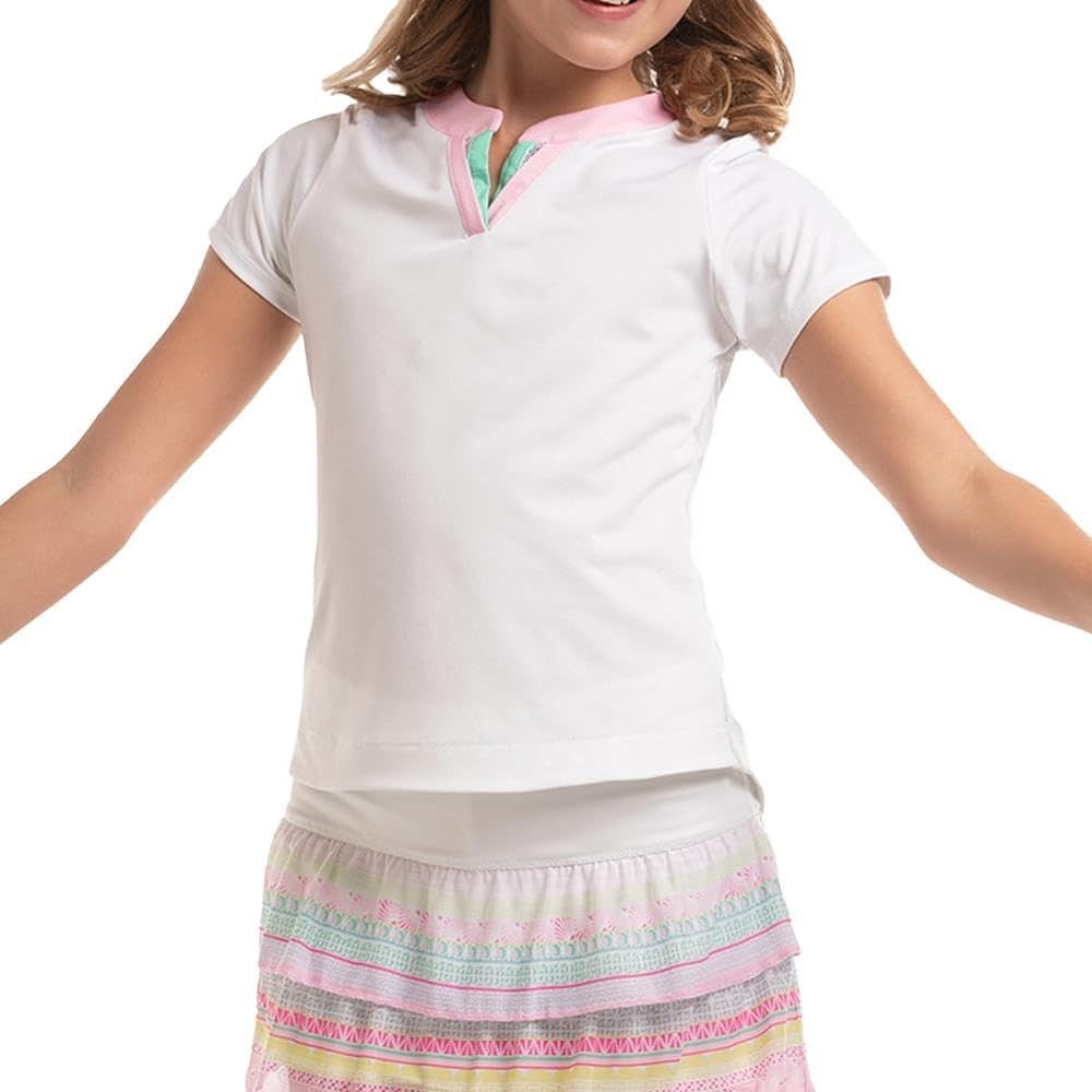 LUCKY IN LOVE Girl`s Tee Box Short Sleeve Tennis Top White and Pink | Amazon (US)