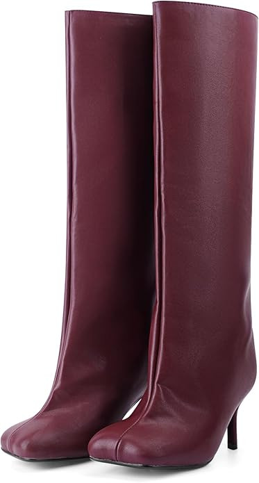 Women's Knee High Suede Boots for Women Wide Calf Square Toe Stiletto Heels Tall Boots Pull On Hi... | Amazon (US)