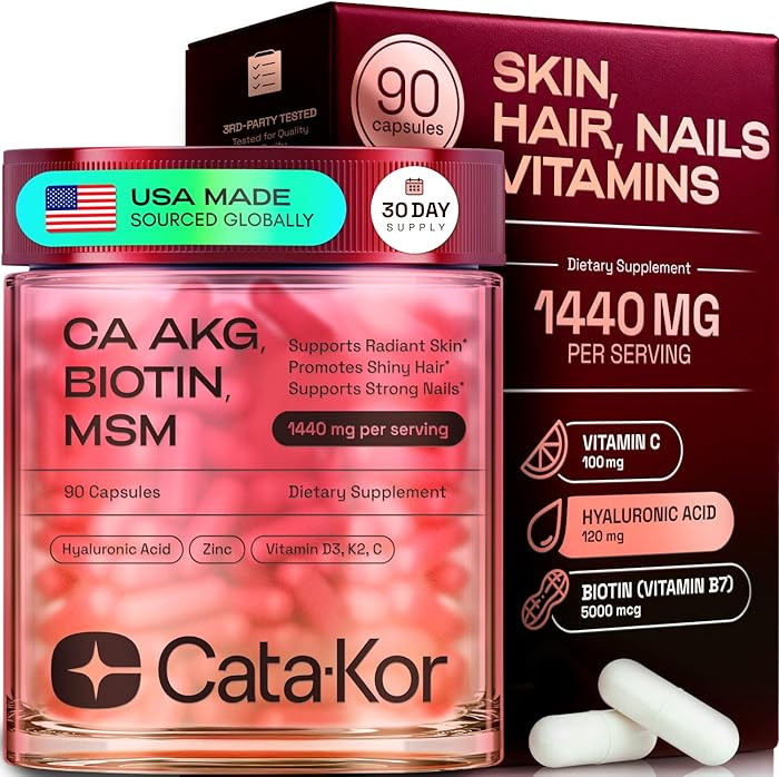 Cata-Kor Hair Skin and Nails Vitamins for Women – Biotin Collagen Hair Supplement | Hyaluronic ... | Amazon (US)