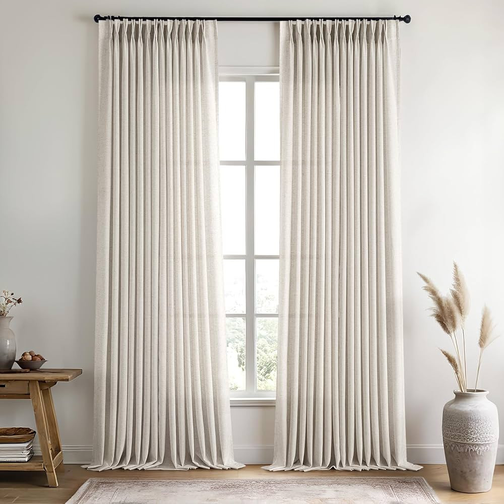 Beige Pinch Pleated Linen Sheer Curtains 96 Inches Long, Memory Shape Pleated Curtains Living Roo... | Amazon (US)