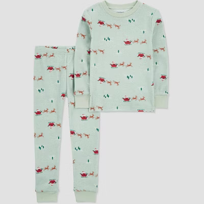 Carter's Just One You®️ Toddler 2pc Cotton Long Sleeve Santa Sleigh Christmas Pajama Set - Green 2T | Target