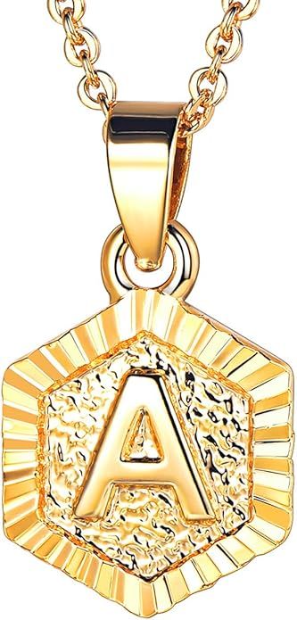 FOCALOOK Initial A-Z Letter Pendant Necklace Teens Womens Capital Letter Yellow Gold/Platinum Pla... | Amazon (US)