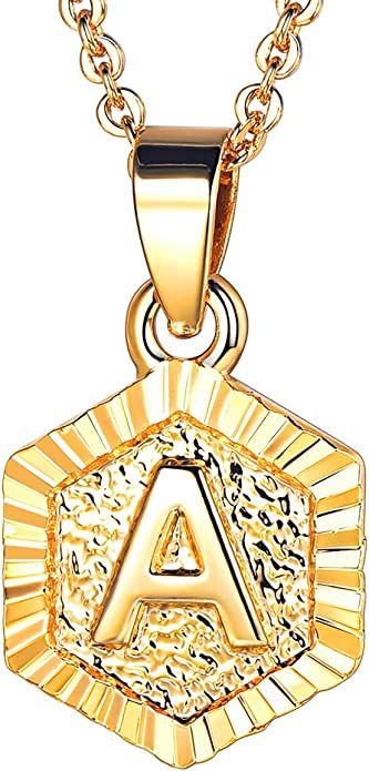 FOCALOOK Hexagon Initial Necklace Platinum/Yellow 18K Gold Plated Name Alphabet Jewelry Small Cap... | Amazon (US)