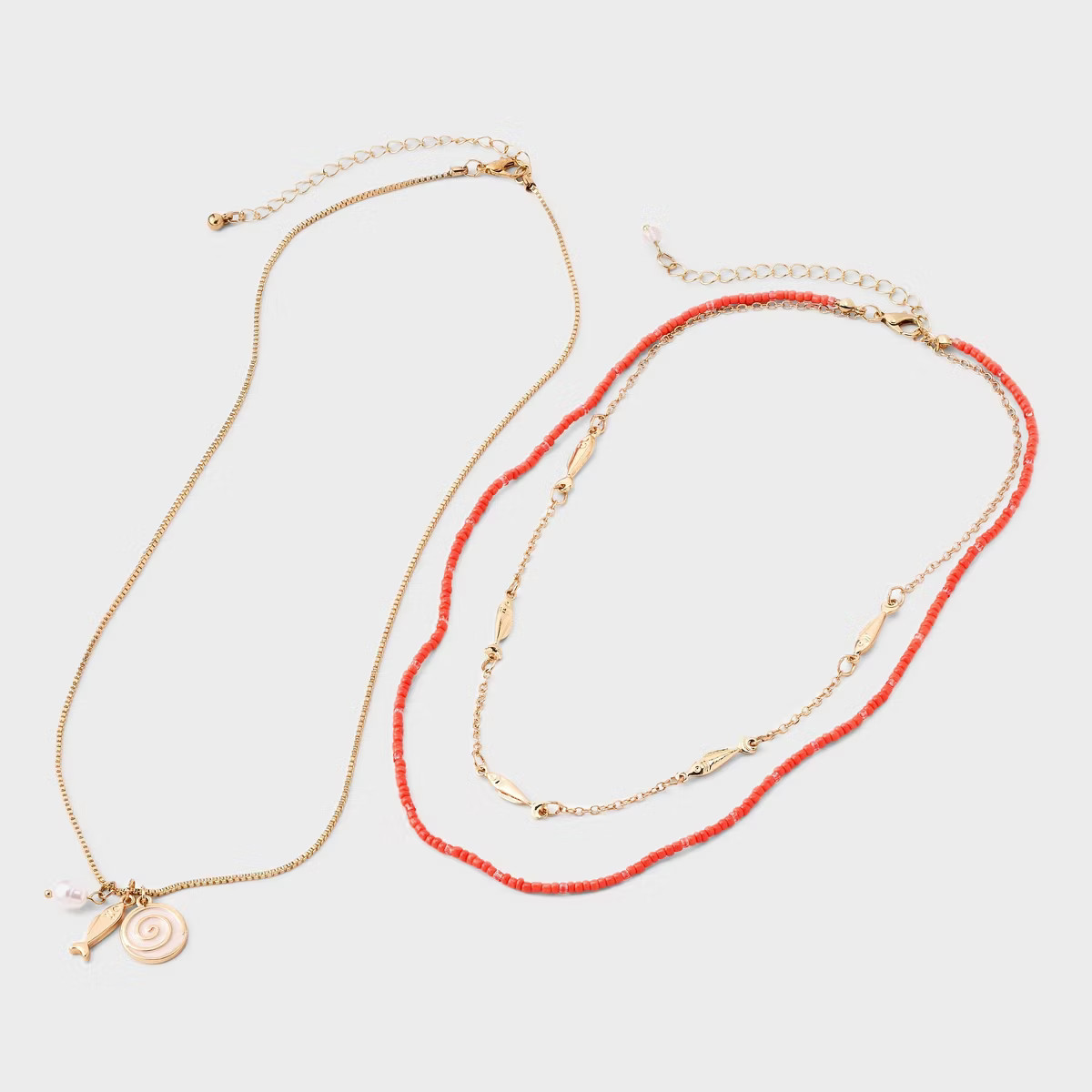 Fish Charms and Pearl Droplet Quartz Multi-Strand Necklace - Universal Thread™ Pink | Target