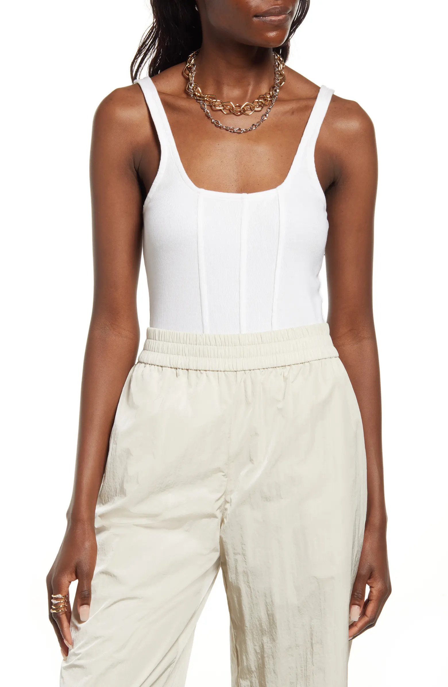 Corset Detail Cotton Blend Rib Bodysuit | Nordstrom