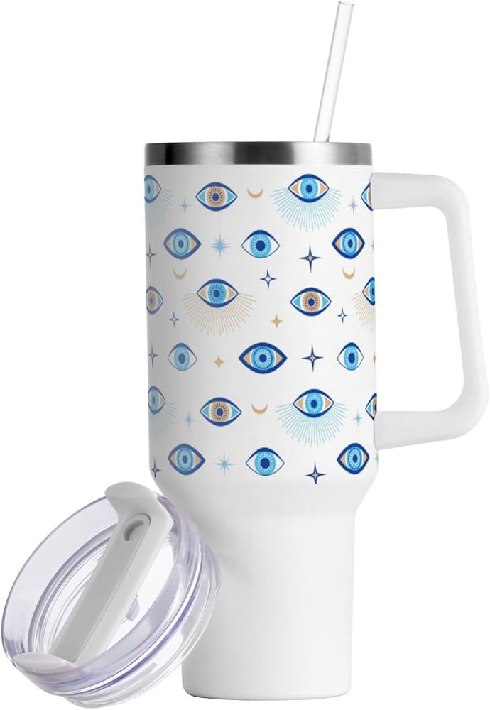 Evil Eye Tumbler Handle Lid and Straw Stars Water Bottle Stainless Steel Coffee Travel Tumbler Mu... | Amazon (US)