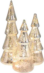 LumaBase Battery Operated Silver Mercury Glass Trees - Set of 3 | Amazon (US)