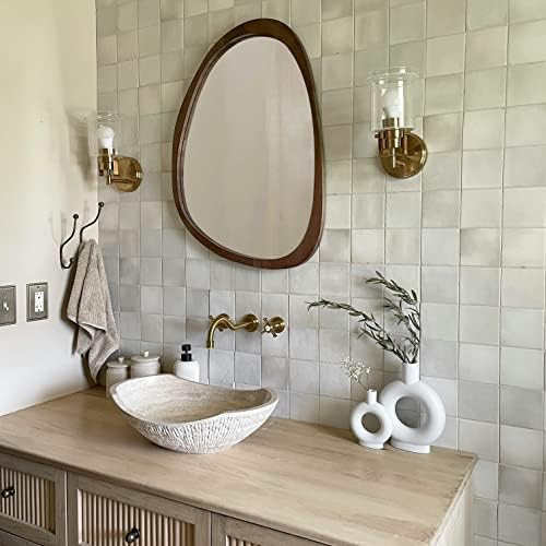 Wood Framed Asymmetrical Mirror, Boho Mirror, Large Wall Mounted Accent Mirror, Irregular Mirror,... | Amazon (US)