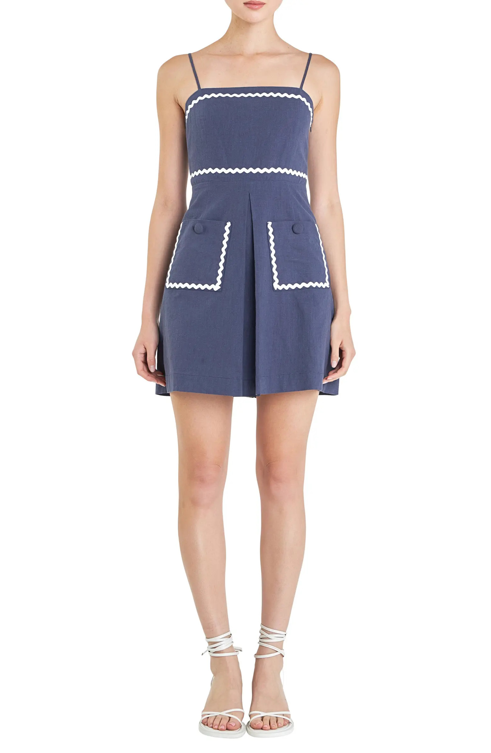 Rickrack Trim Sleeveless Linen & Cotton Minidress | Nordstrom