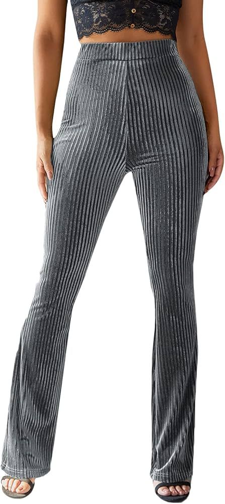 Aurlust Women's Velvet Yoga Pants, Stretchy Wide Leg Workout Velour Lounge SweatpantsTrouser High... | Amazon (US)