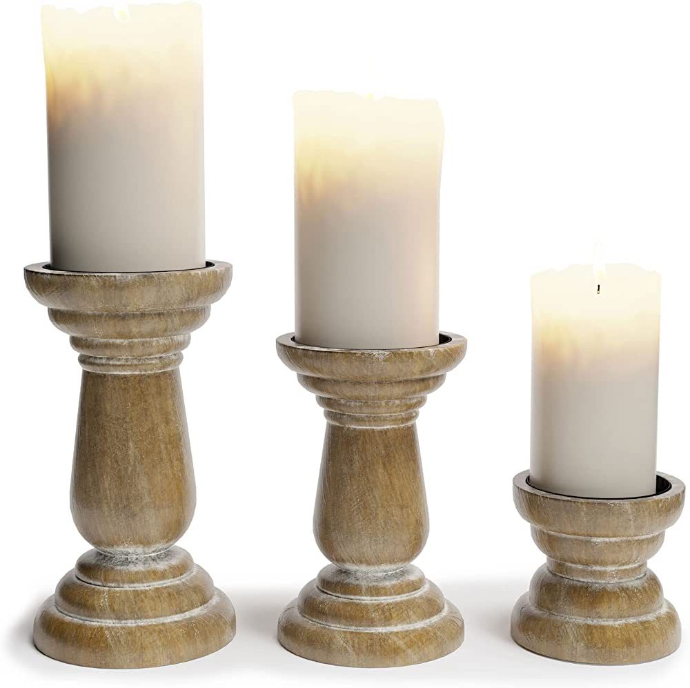 Barnyard Designs Pillar Candle Holder for Pillar Candles, Small Wooden Candlestick Holders, Farmh... | Amazon (US)