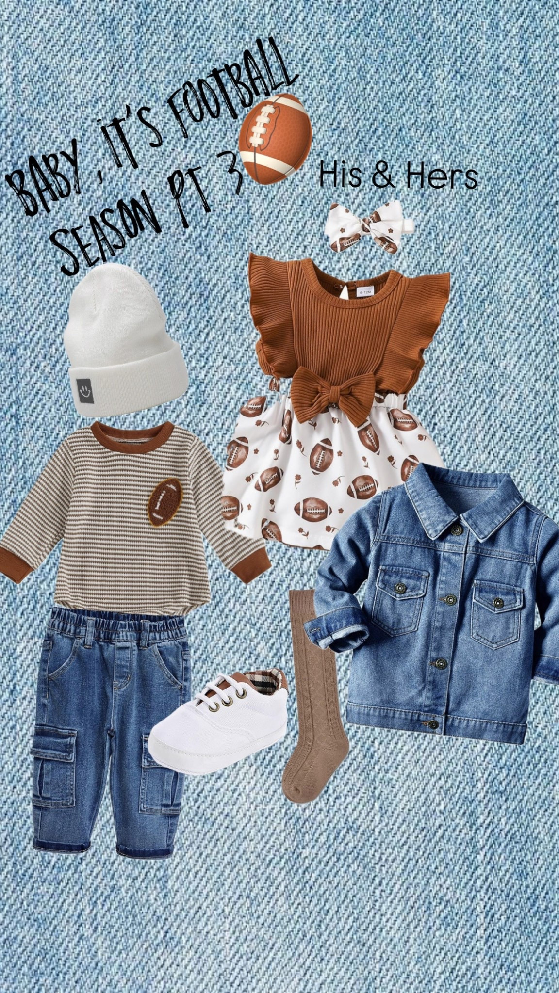 🏈 Baby, It’s Football Season Pt. 3! 🏈
Game day just got way cuter. Whether you’re raising a future quarterback or your favorite cheer captain, these football-inspired baby outfits are ready for kickoff!

🏟️ Striped football patch sweater + cargo denim joggers for the boys
📣 Football print ruffle dress with matching bow and tights for the girls
🎯 Unisex must-haves like the white knit beanie, denim jacket, and neutral sneakers to mix, match & repeat

Style your little MVPs in these cozy + cute baby clothes this fall — all linked on my LTK for an easy win!

#footballbaby #babyfootballoutfit #gamedaybaby #ltkbaby #ltkfall #babyboyclothes #babygirloutfits #unisexbabyclothes #babyootd #cutebabyclothes #babyfashion #fallbabyfashion #babystyle #ltkkids #ltkfamily

#LTKKids #LTKBaby #LTKSeasonal