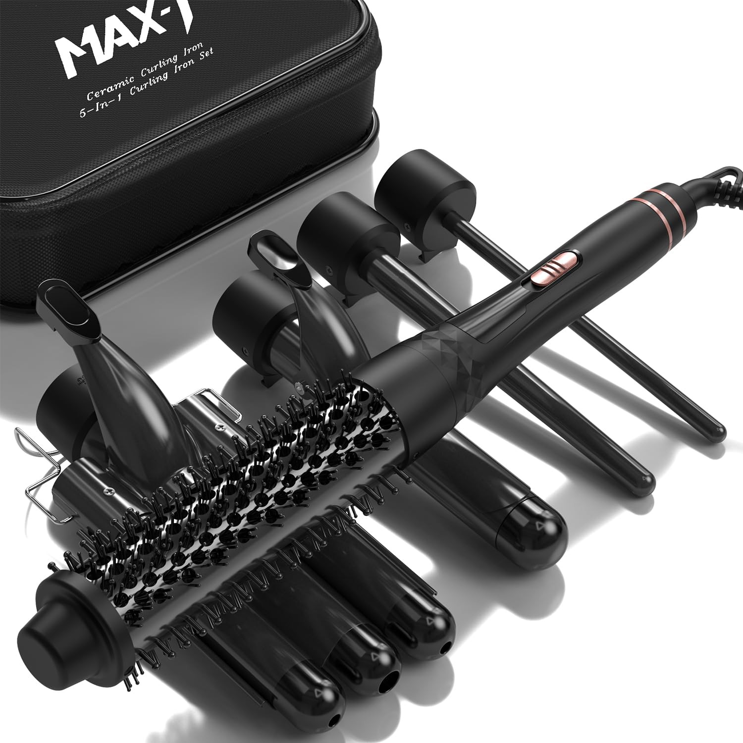 MAX-T 5 in 1 Curling Iron Set, Dual Voltage Curling Wand with Travel Bag, 3 Barrel Interchangeabl... | Amazon (US)