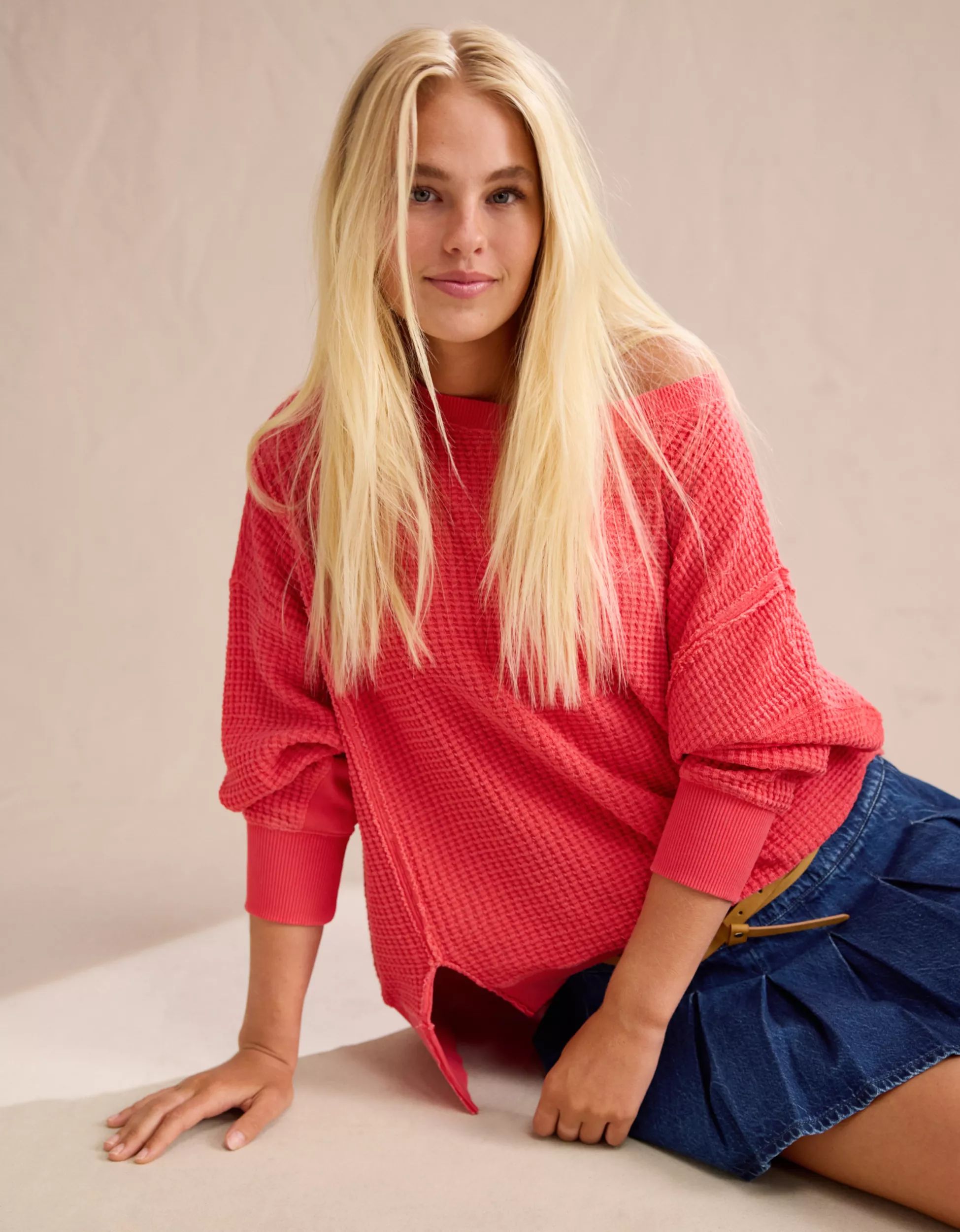 AE Big Hug Waffle Crew Neck Sweatshirt | Aerie