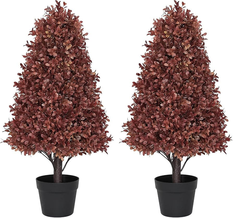 30" Artificial Boxwood Plants Outdoor, Fall Topiary Trees Set of 2 | Amazon (US)