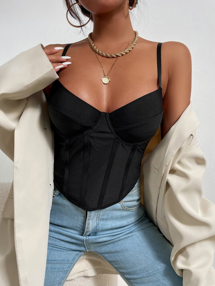Asymmetrical Hem Bustier Crop Cami Top | SHEIN
