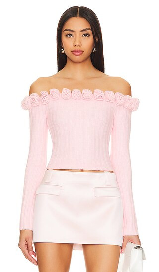 Jalin Rosette Sweater in Pink | Revolve Clothing (Global)