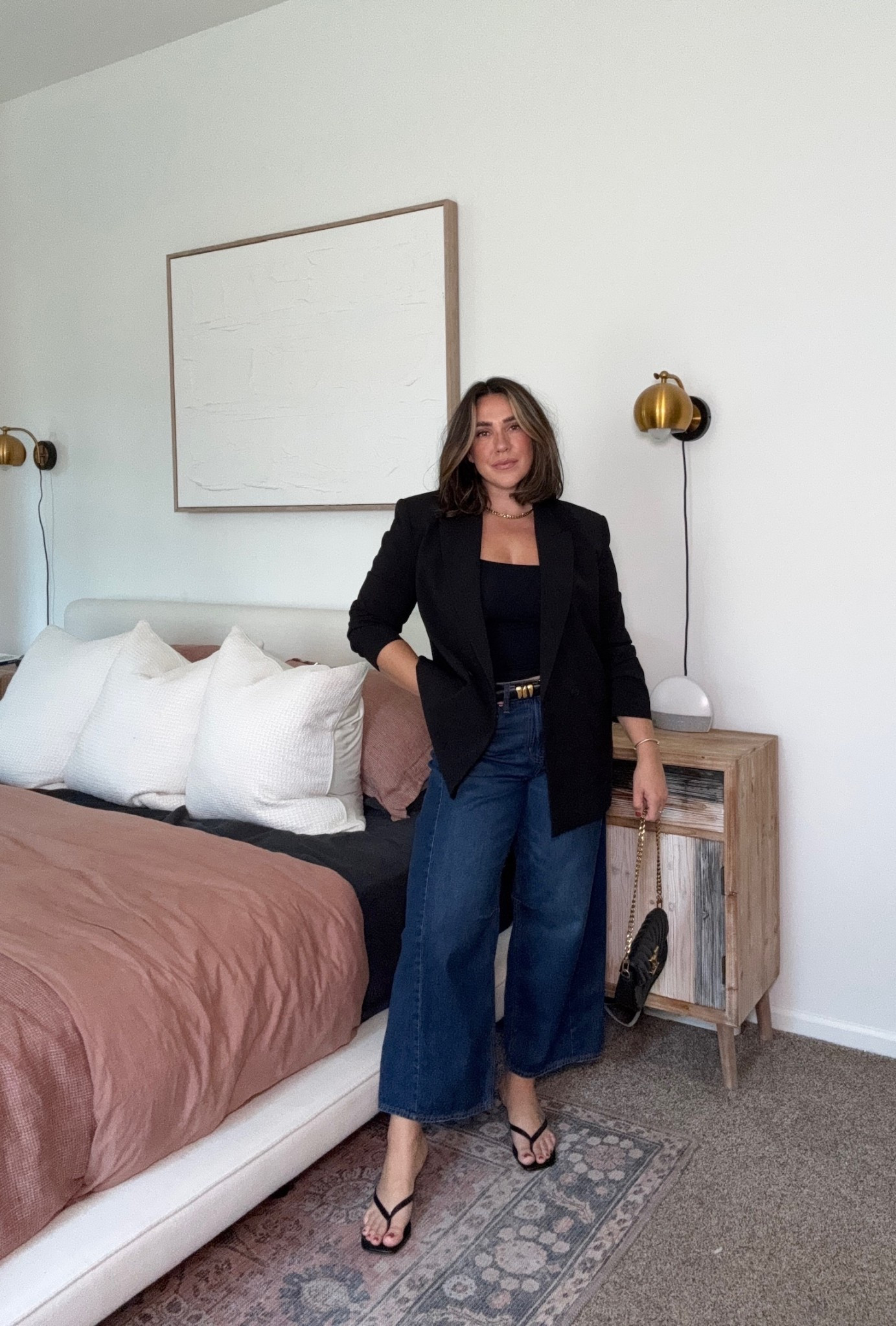 Styling the AE dreamy drape barrel jeans in the darker wash color! They are so comfy and stretchy. How cute is this for a business casual/work outfit or date night fit! A good black blazer is essential for fall wardrobe. 

Fall outfits, fall fashion, fall work outfits, business casual 

#LTKSeasonal #LTKWorkwear #LTKStyleTip