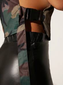 SHEIN SXY Camo Print High Neck Push Buckle Detail Tank Top | SHEIN