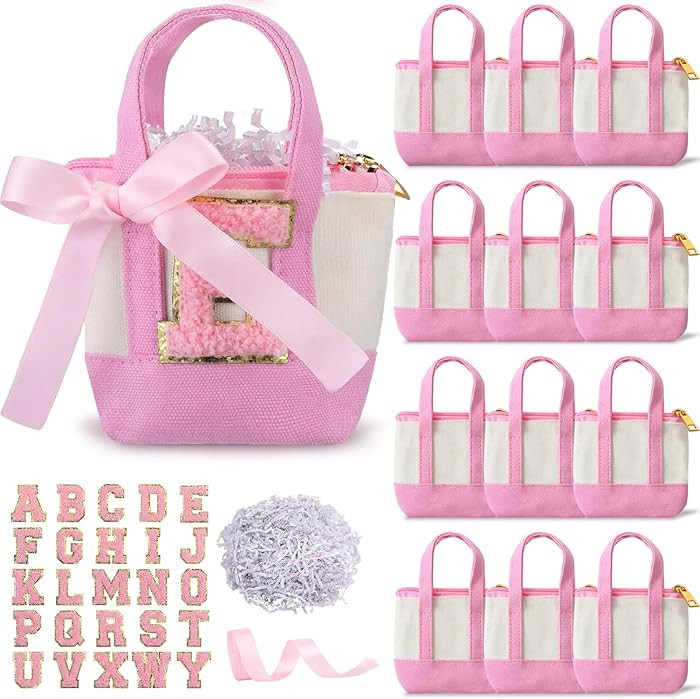 12 Pcs Teacher Appreciation Gift Bags DIY Mini Canvas Tote Bags with Alphabet Stickers Ribbon Raf... | Amazon (US)