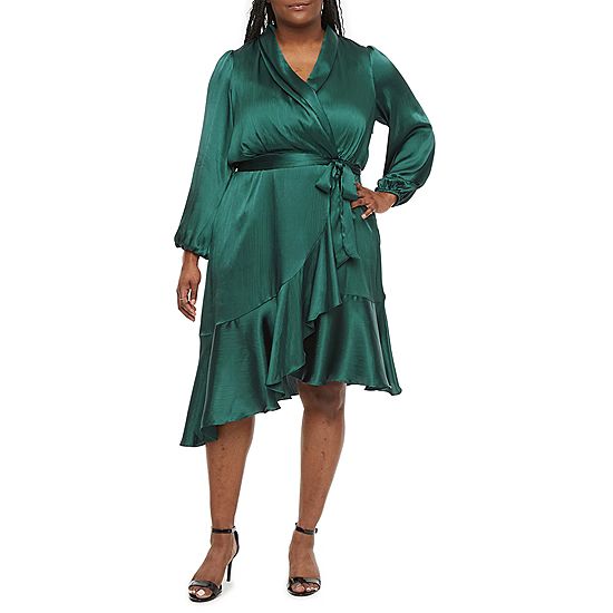 Melonie T Plus Long Sleeve High-Low Fit + Flare Dress | JCPenney