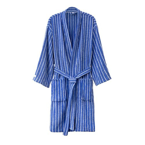 Striped Terry Cloth Robe for Women Men, Soft Cotton Towel Kimono Bathrobe with Pockets, Knee-Length Spa Hotel Loungewear (Blue-White,Small) | Amazon (US)