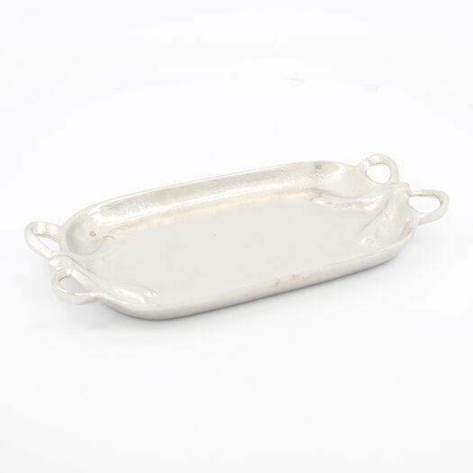 Silver Tone Nickel Bow Handle Tray 29x15cm | TK Maxx