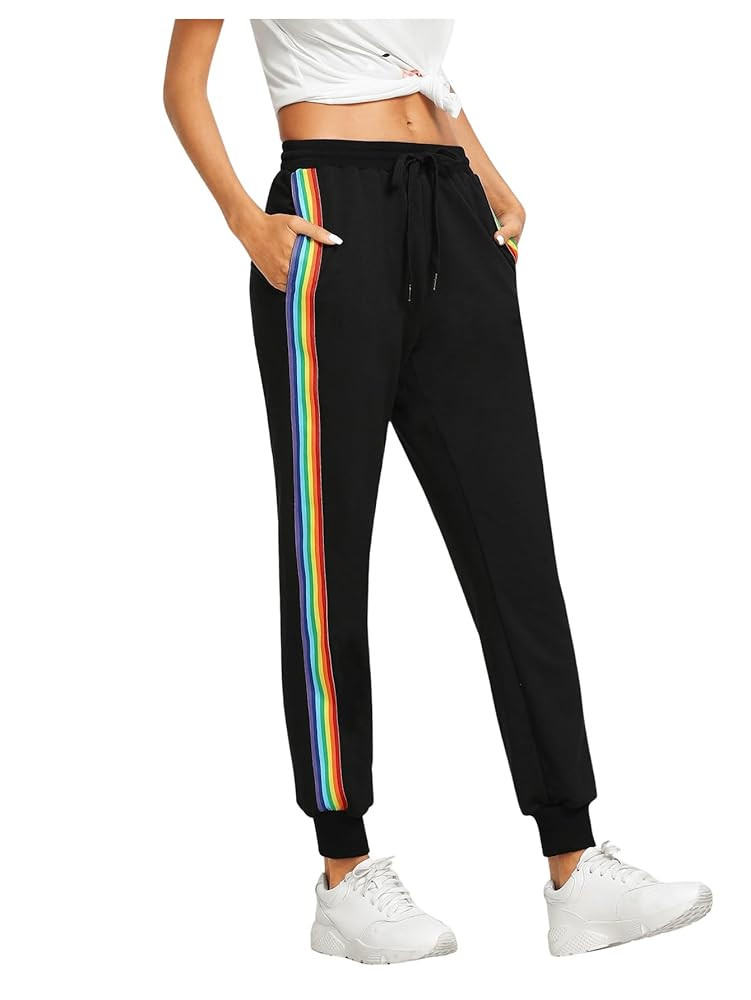 SweatyRocks Women's Drawstring Waist Striped Side Jogger Sweatpants with Pocket | Amazon (US)